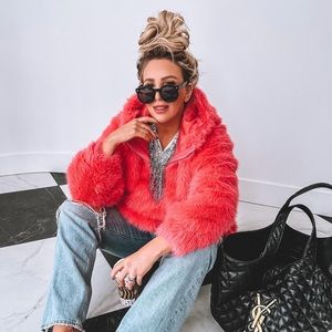 Free People Vibrant Pink Teddy Jacket